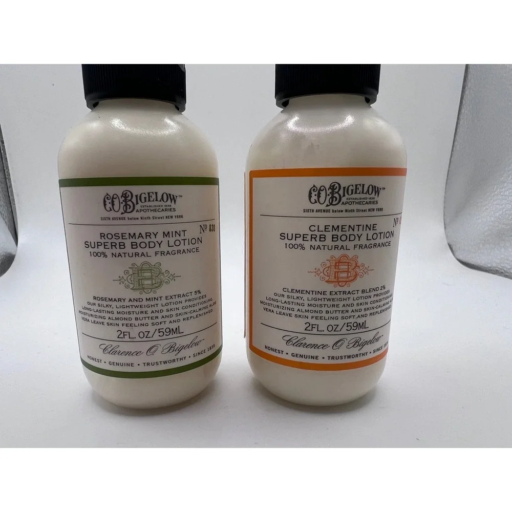 C.O. Bigelow Rosemary Mint‎ No. 830 + Clementine No. 829 Superb Lotion 2oz Lot
